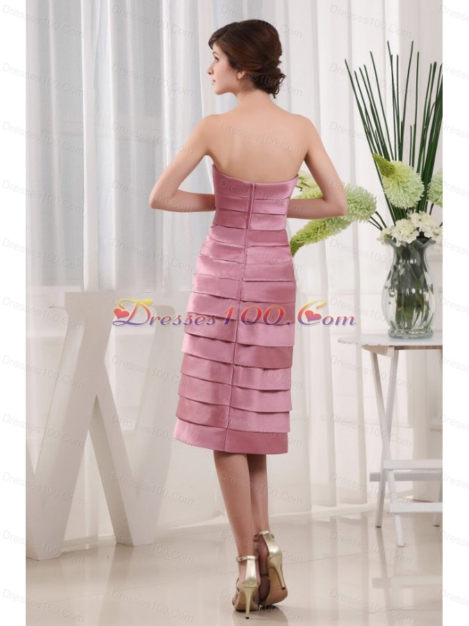 Wrap Pink Mother Bride Dress Layers Tea-length