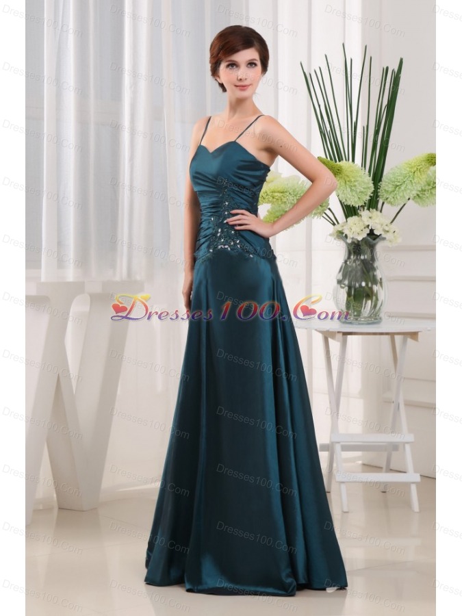 Teal Straps A-Line Long Appliques Mother Bride Dress
