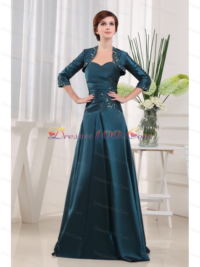 Teal Straps A-Line Long Appliques Mother Bride Dress