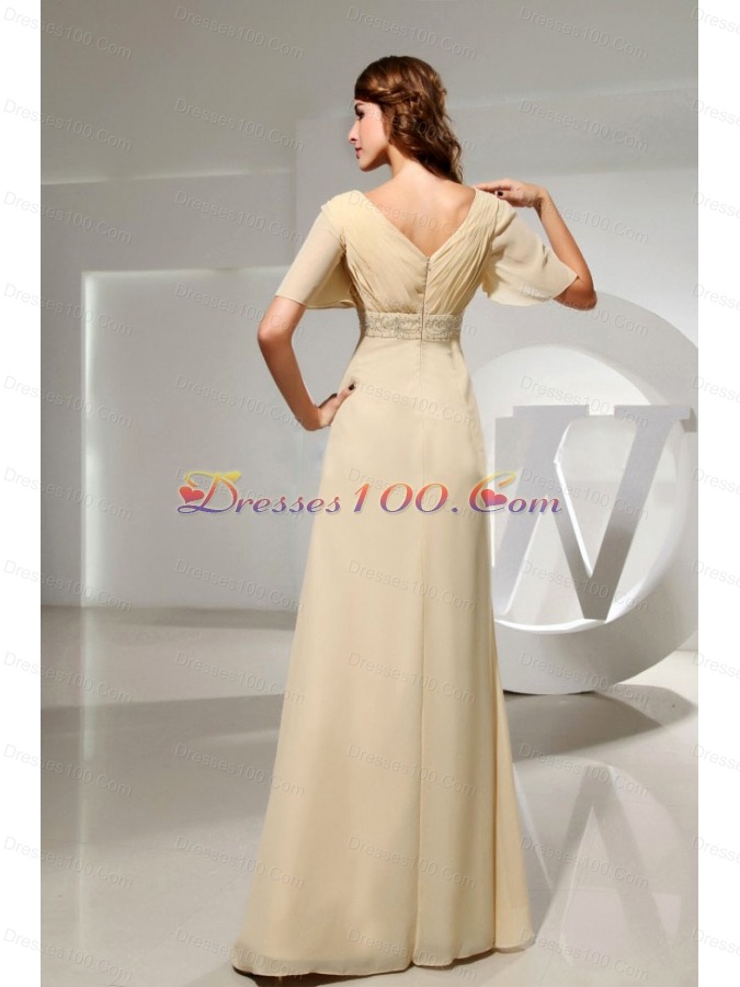 Champagne Mother Bride Dress Short Sleeves Beading