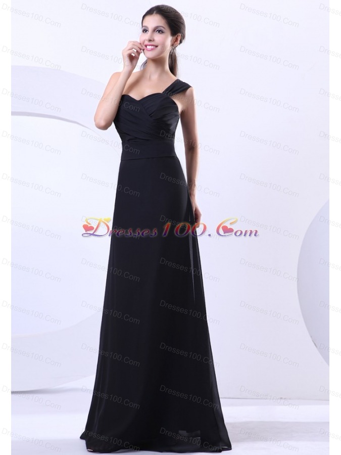 One Shoulder Black Prom Dress Pleats Column