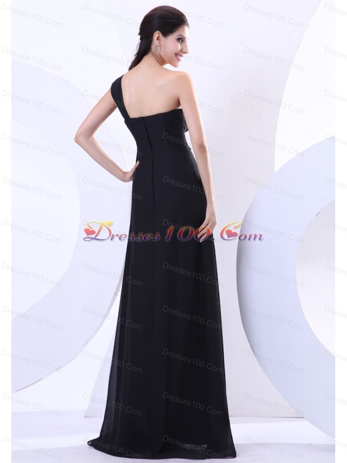 One Shoulder Black Prom Dress Pleats Column