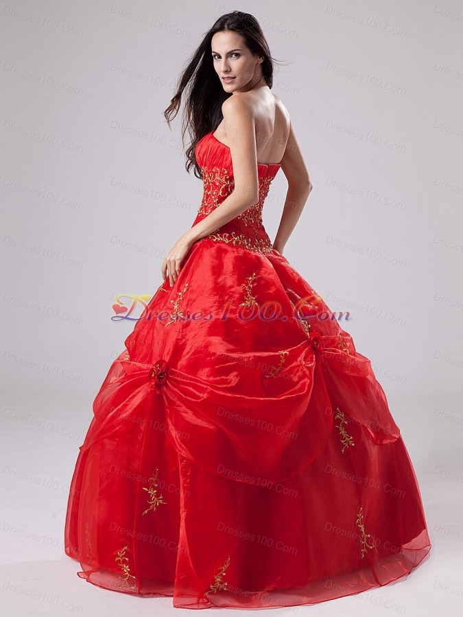 Red Quinceanera Dress With Embroidery and Pick-ups Organza