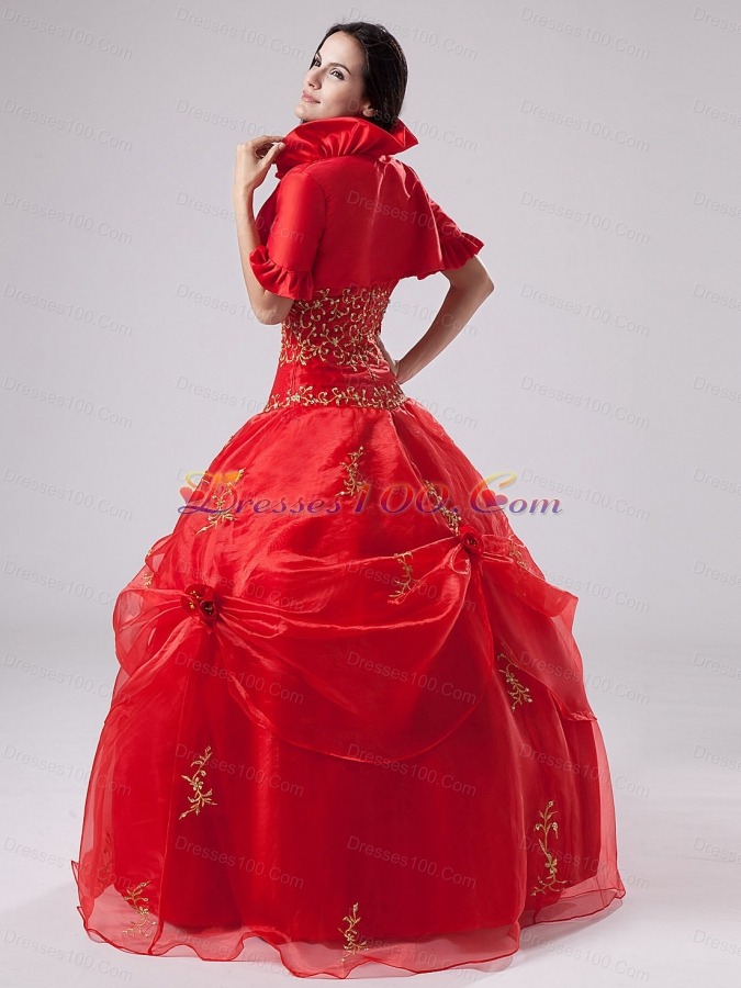 Red Quinceanera Dress With Embroidery and Pick-ups Organza