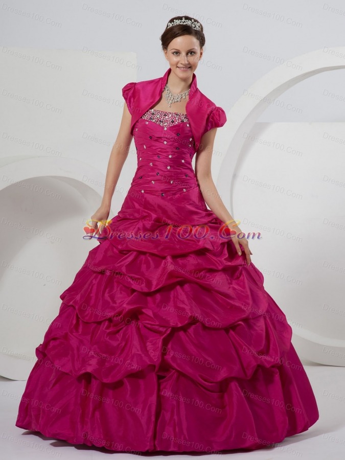 Fuchsia Beaded and Pick-ups Ball Gown On Sale