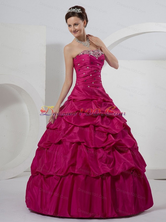 Fuchsia Beaded and Pick-ups Ball Gown On Sale