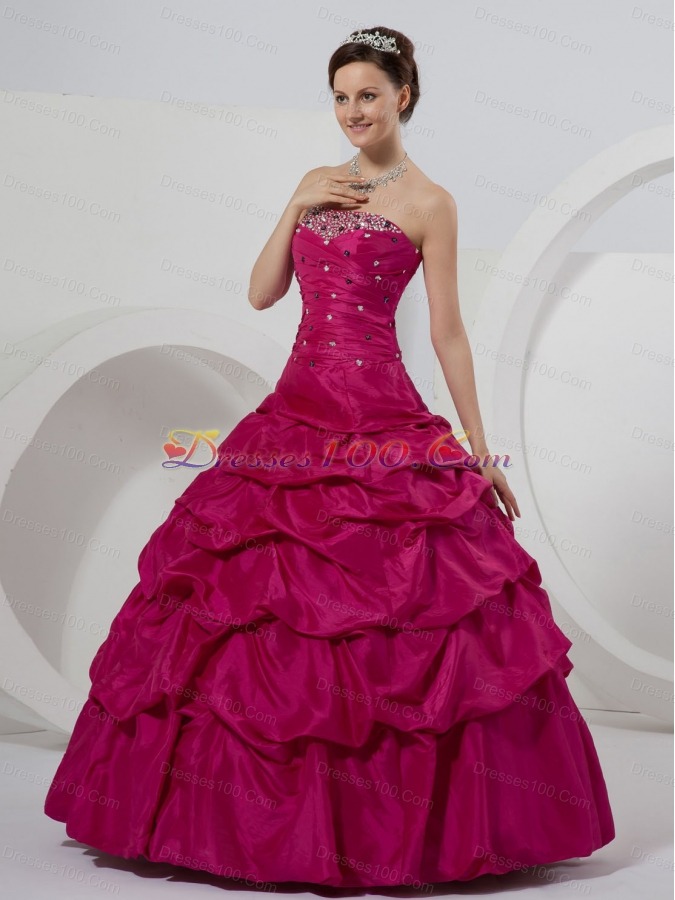 Fuchsia Beaded and Pick-ups Ball Gown On Sale