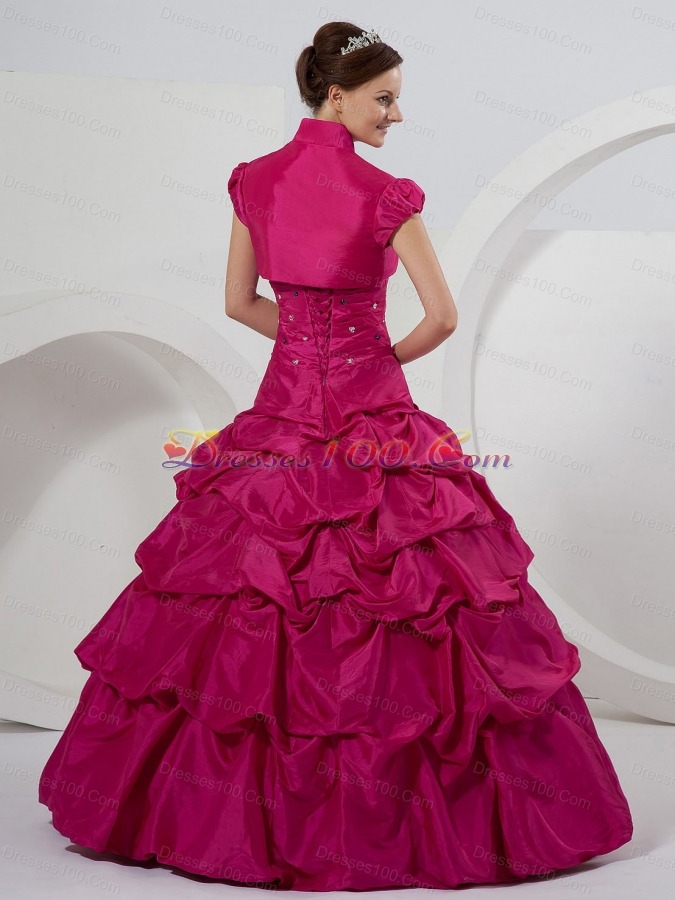Fuchsia Beaded and Pick-ups Ball Gown On Sale