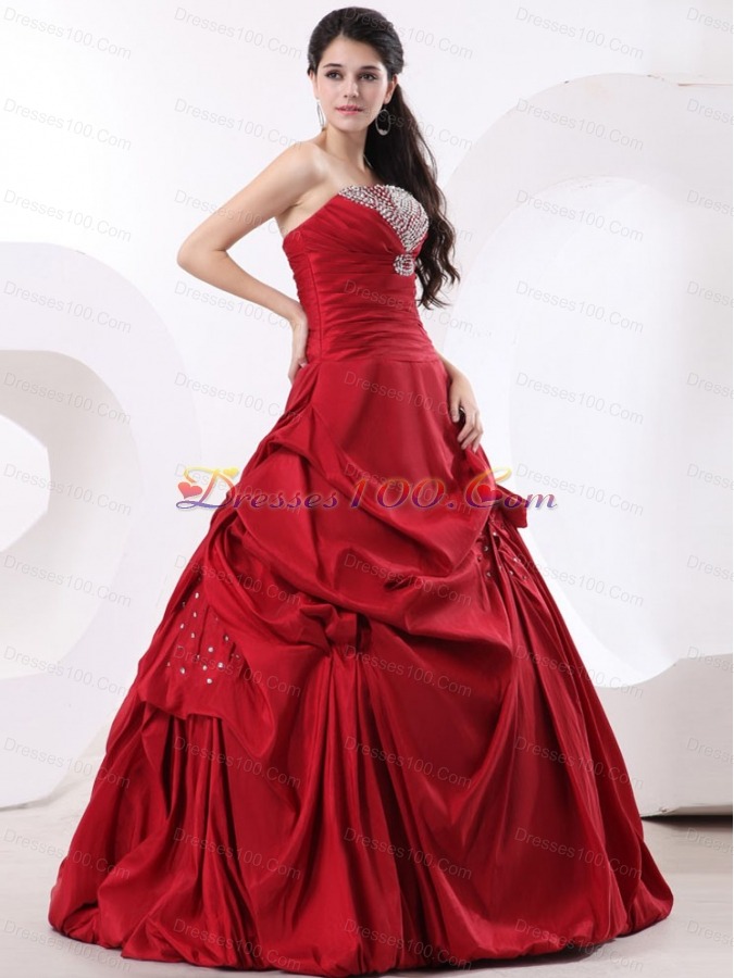 Wine Red Strapless A-line and Beading Quinceanera Dress