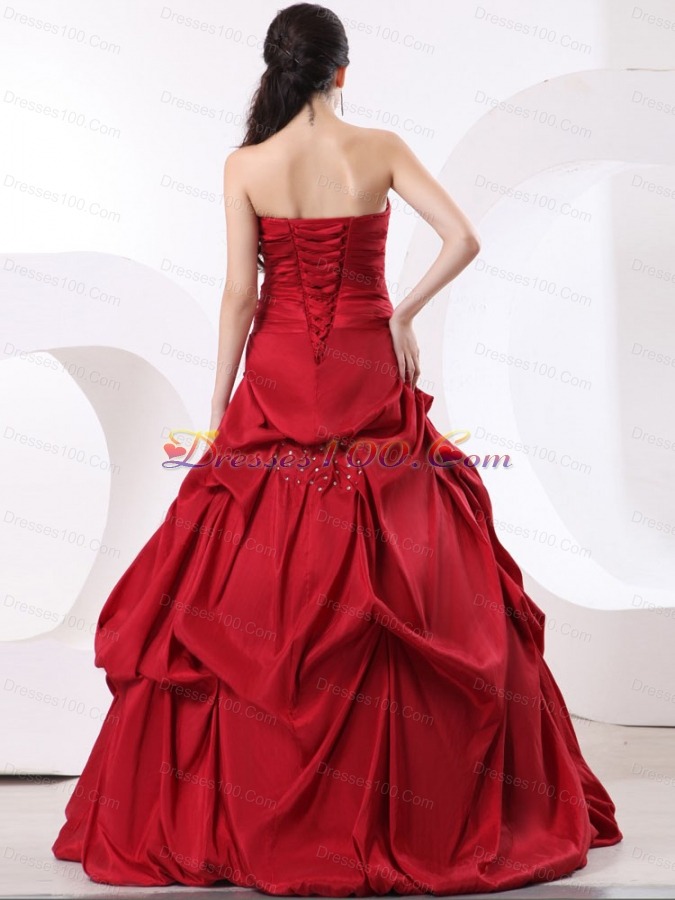 Wine Red Strapless A-line and Beading Quinceanera Dress