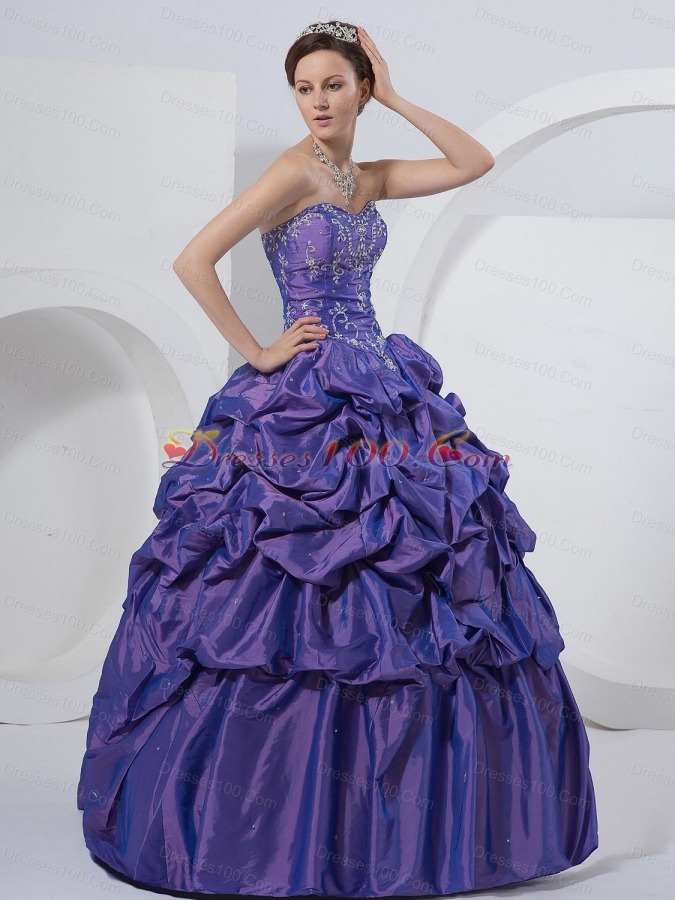 Purple Sweetheart Embroidery Taffeta Quinceanera Dress