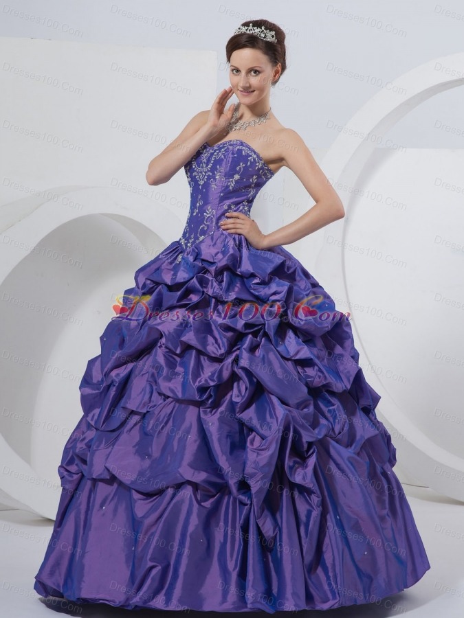 Purple Sweetheart Embroidery Taffeta Quinceanera Dress