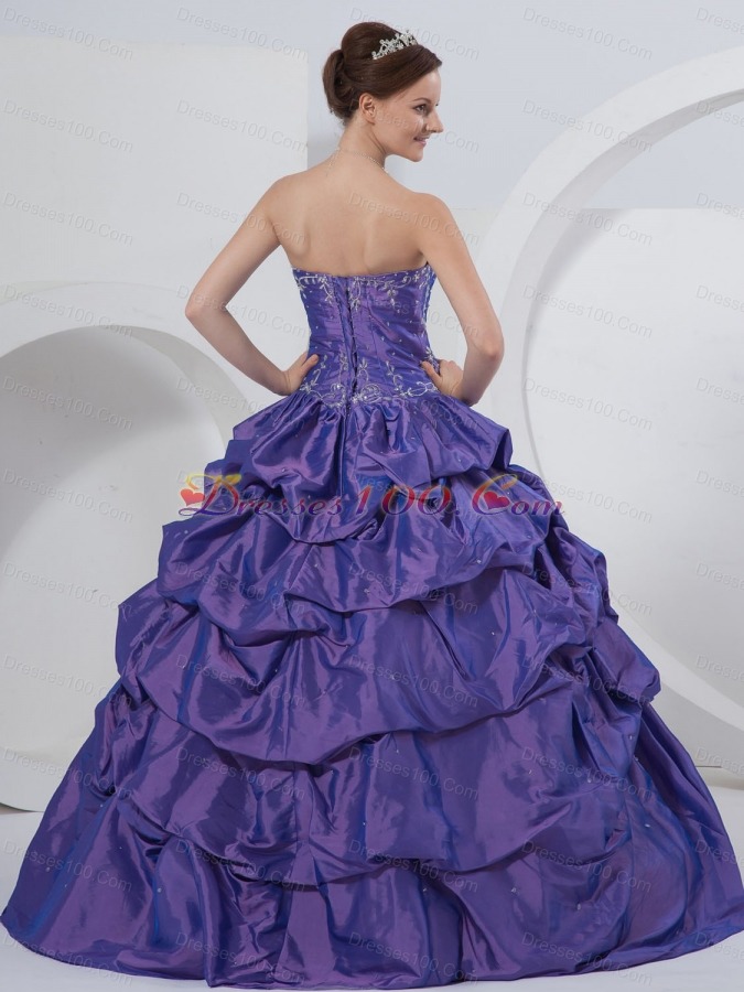 Purple Sweetheart Embroidery Taffeta Quinceanera Dress