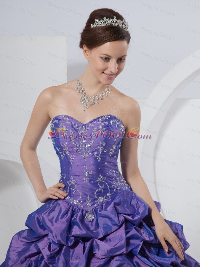 Purple Sweetheart Embroidery Taffeta Quinceanera Dress