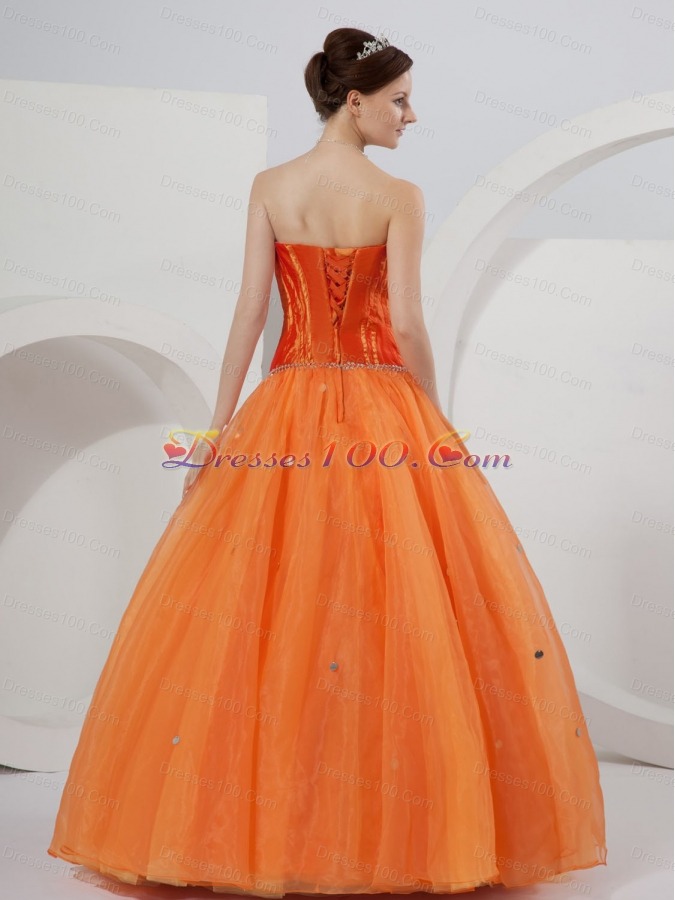 Orange Strapless A-line Organza Beading Quinceanera Dress