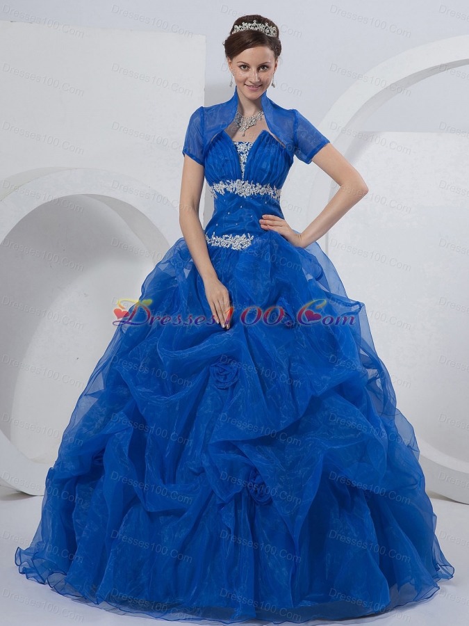 Royal Blue Ball Gown Strapless Organza Beading