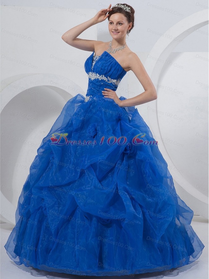Royal Blue Ball Gown Strapless Organza Beading