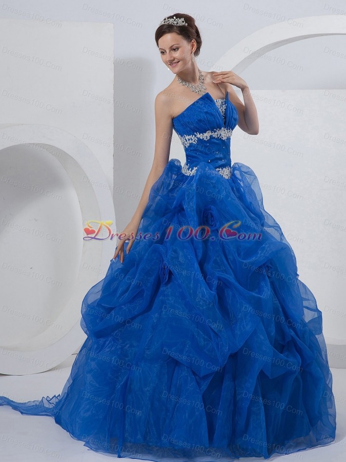 Royal Blue Ball Gown Strapless Organza Beading