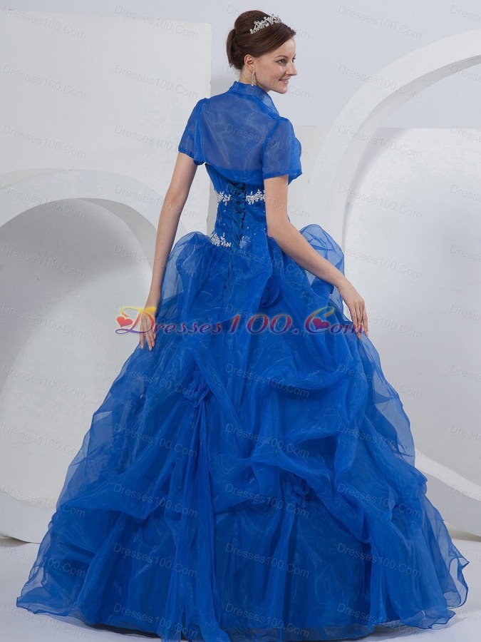Royal Blue Ball Gown Strapless Organza Beading
