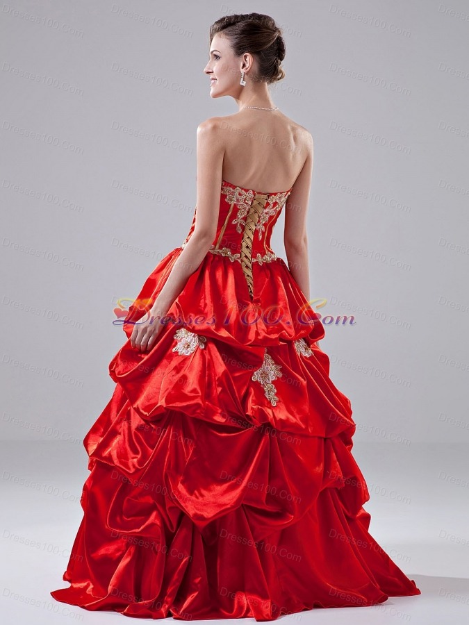 Red Appliques Taffeta Strapless Quinceanera Dress