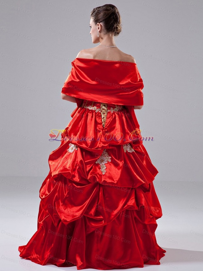 Red Appliques Taffeta Strapless Quinceanera Dress
