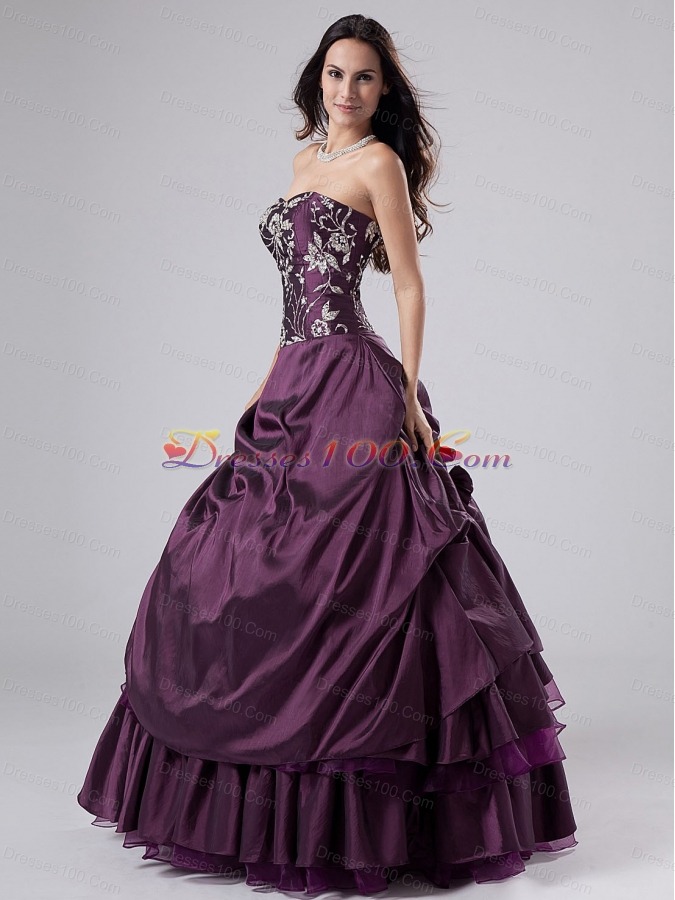 Dark Purple Ruffled Embroidery A-line Quinceanera Dresses
