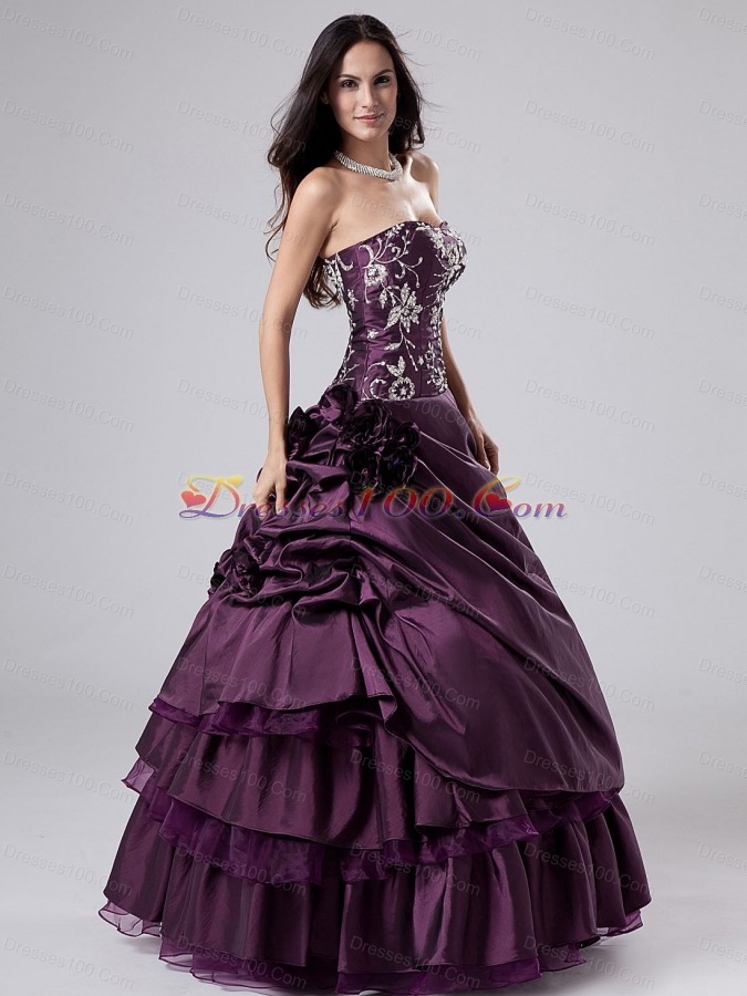 Dark Purple Ruffled Embroidery A-line Quinceanera Dresses