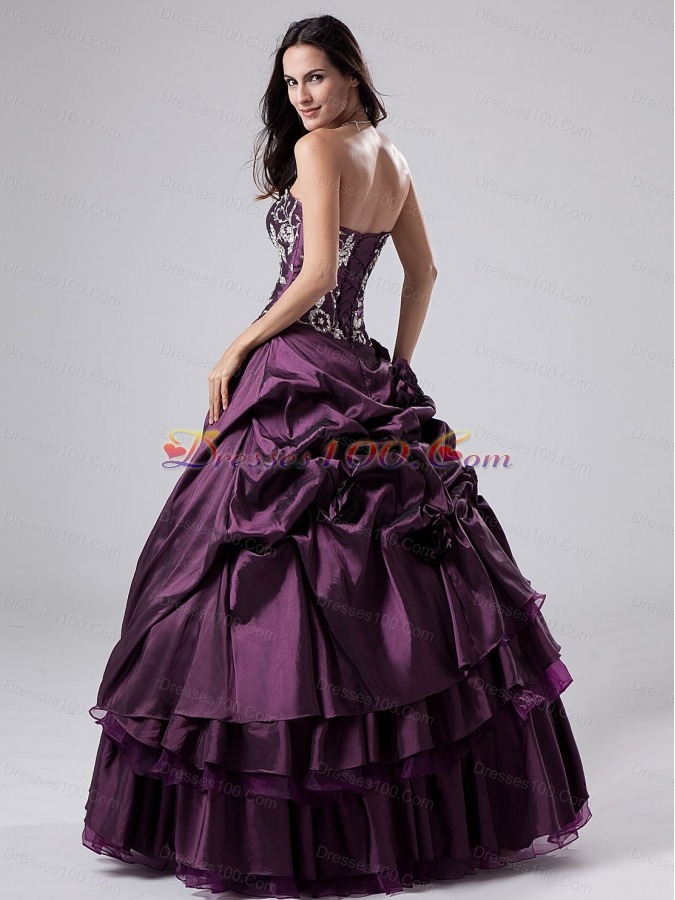 Dark Purple Ruffled Embroidery A-line Quinceanera Dresses