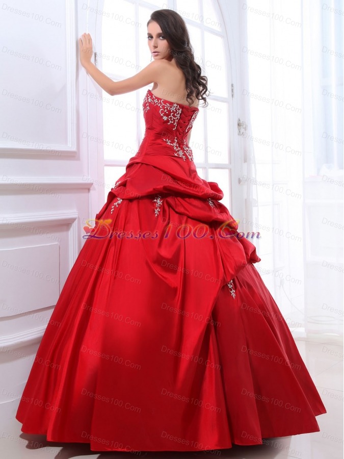 Red A-line Pick-ups Sweet Quinceanera Dresses with Appliques