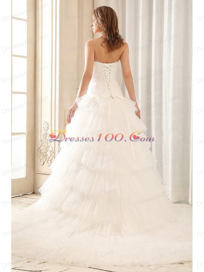 Popular Ruffled Layers Tulle Appliques Wedding Dress