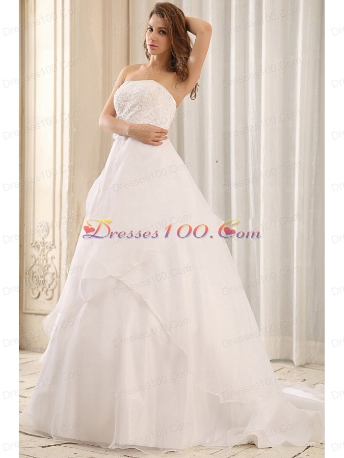 Sash and Appliques Wedding Gowns Ruffled Layers Organza