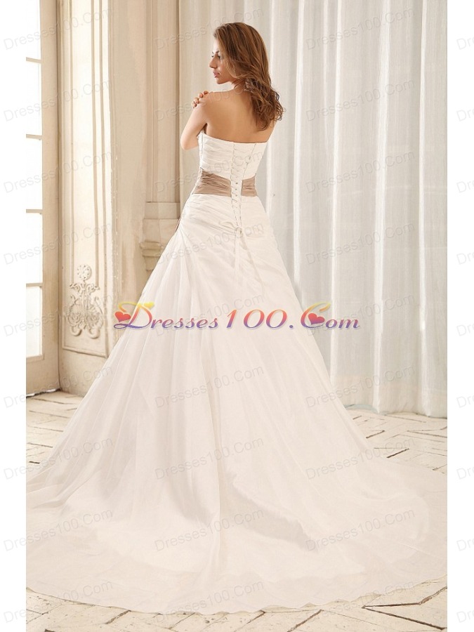 Sweetheart Wedding Dress Sash and Ruched Taffeta