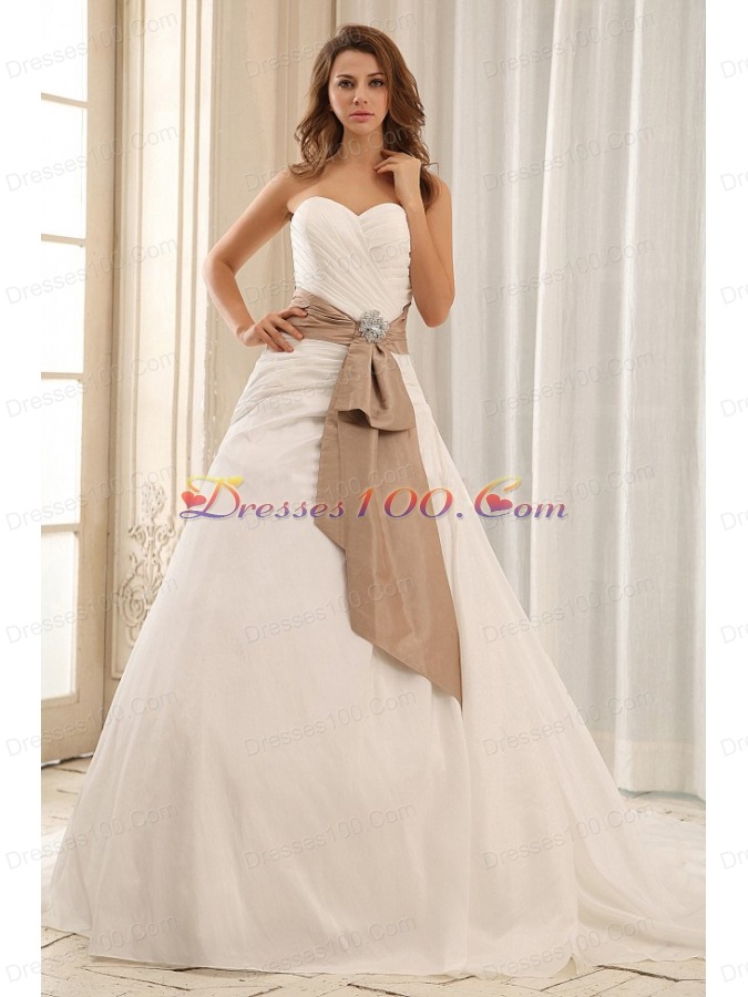 Sweetheart Wedding Dress Sash and Ruched Taffeta