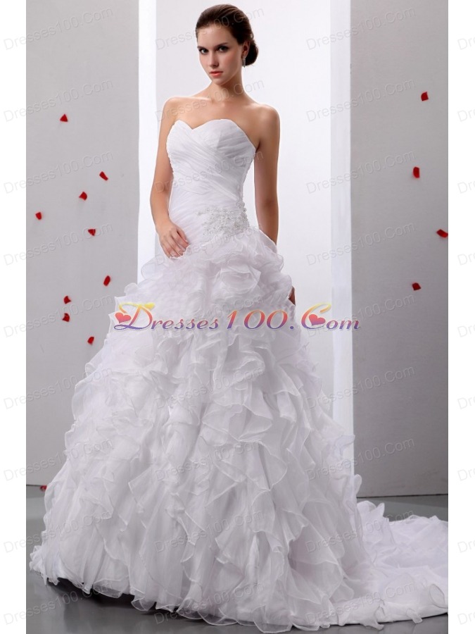 Wedding Gown Sweetheart Ruffles With Ruched Bodice