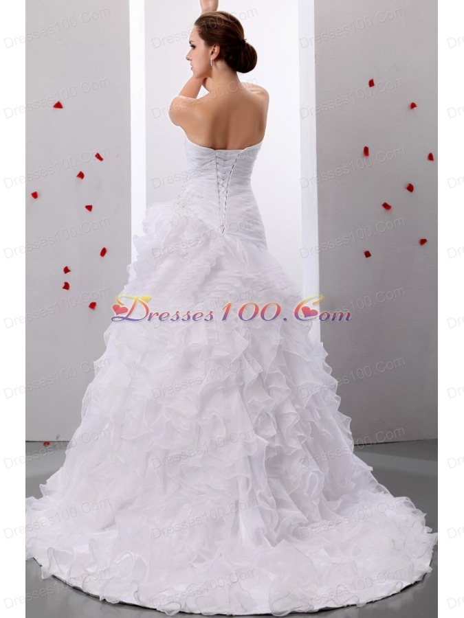 Wedding Gown Sweetheart Ruffles With Ruched Bodice