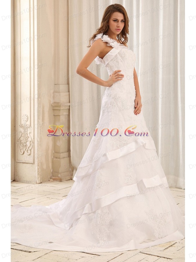 One Shoulder Mermaid Wedding Gowns Ruffled Layers