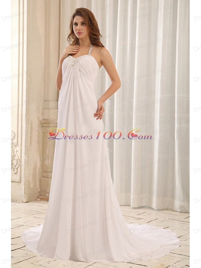 Halter Wedding Gown Empire Appliques and Ruch