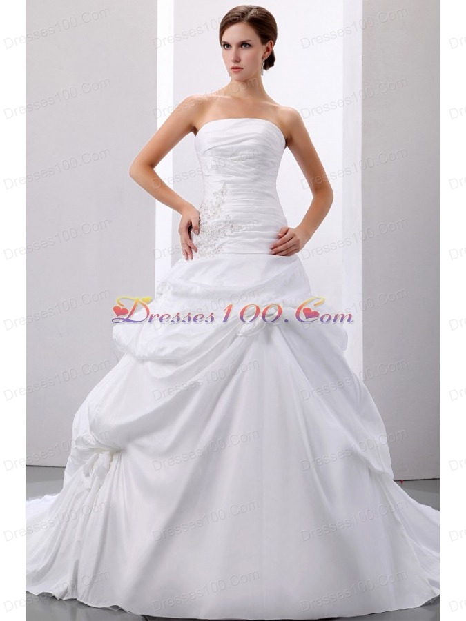 Taffeta Wedding Dress Strapless Pick-ups and Appliques