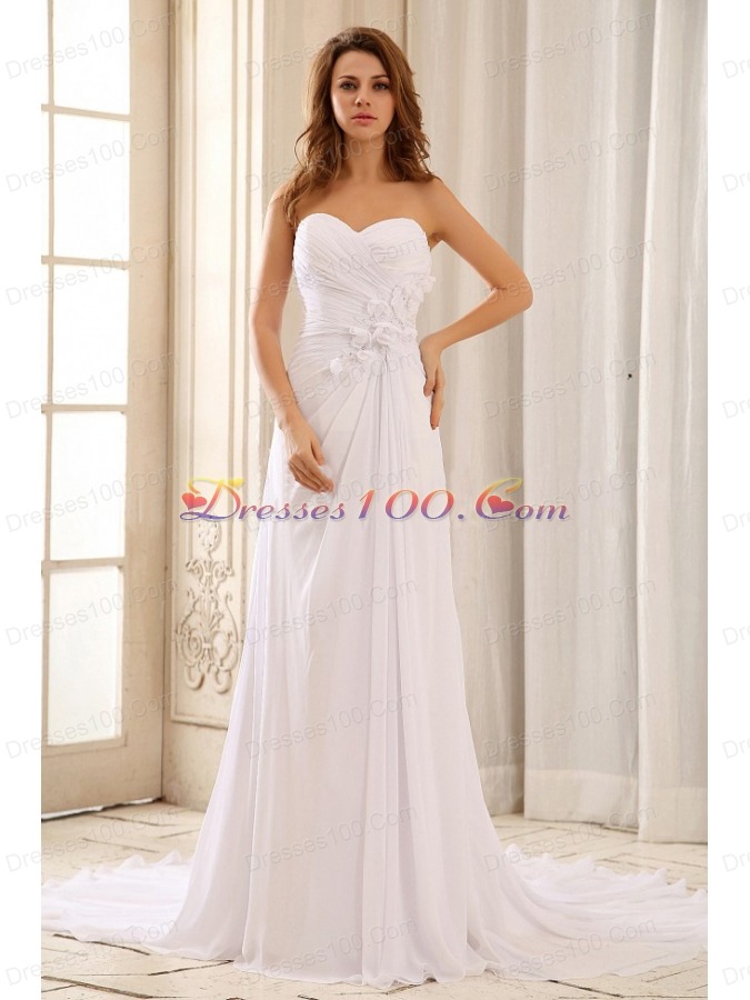 Wedding Dress Hand Made Flowers Ruched Bodice Sweetheart