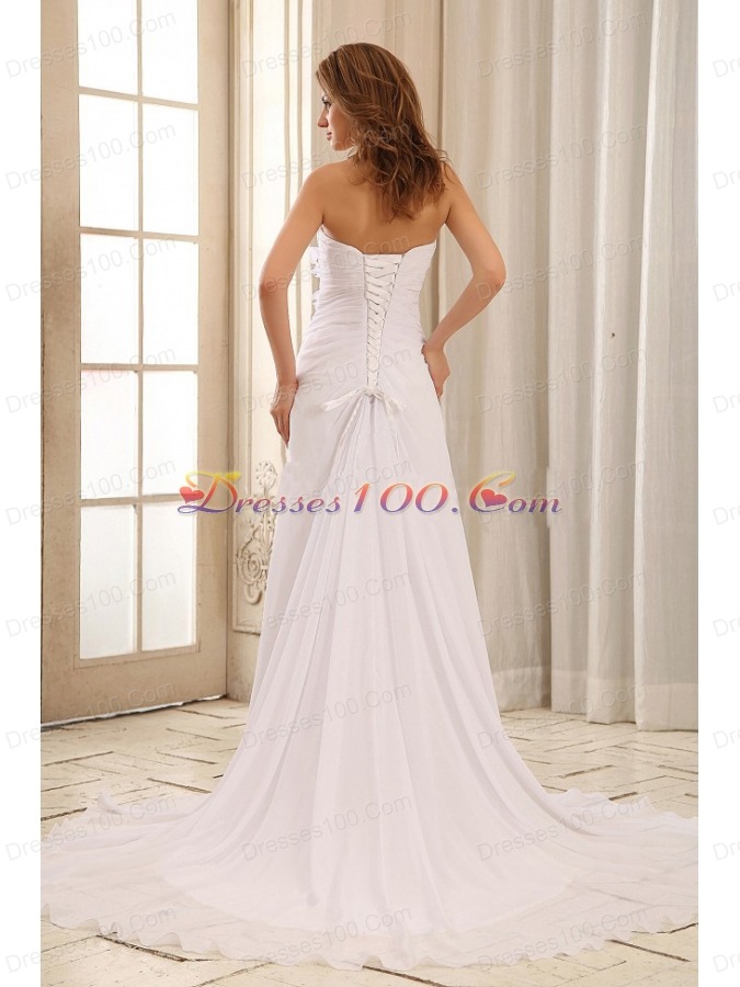 Wedding Dress Hand Made Flowers Ruched Bodice Sweetheart