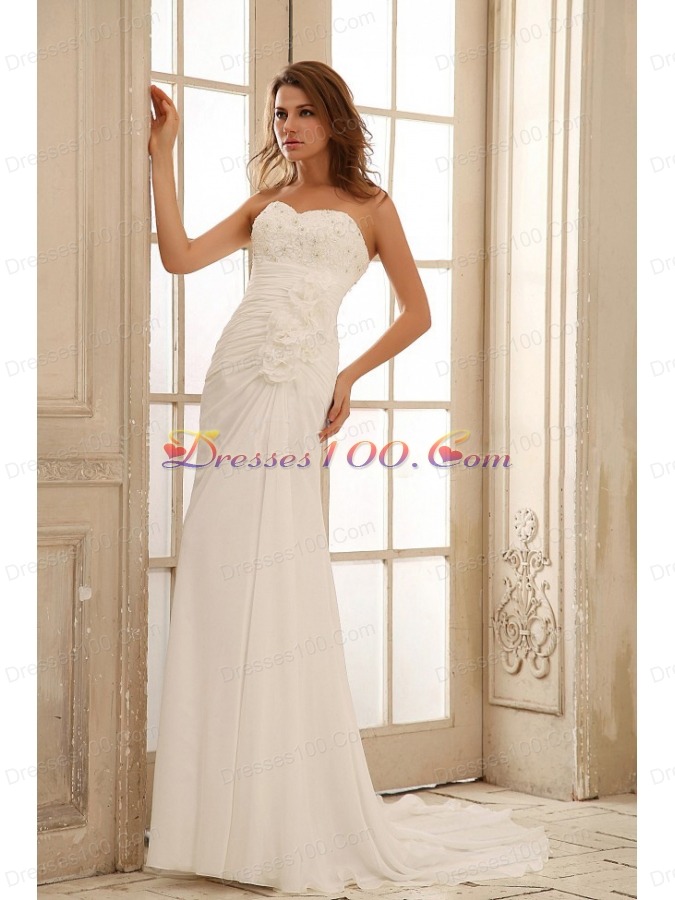 Sweetheart Beach Wedding Dress Floral Ruched Appliques