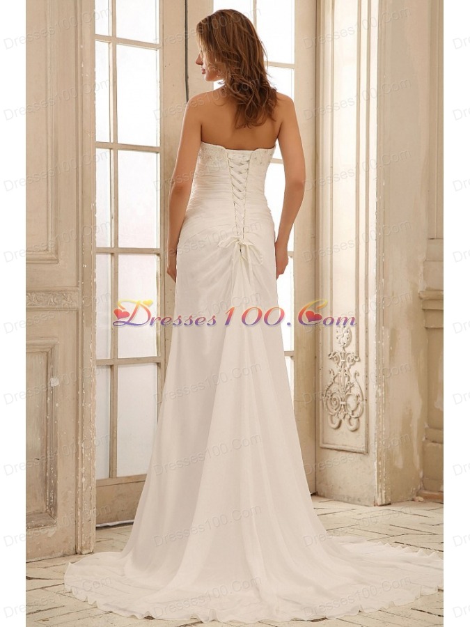 Sweetheart Beach Wedding Dress Floral Ruched Appliques