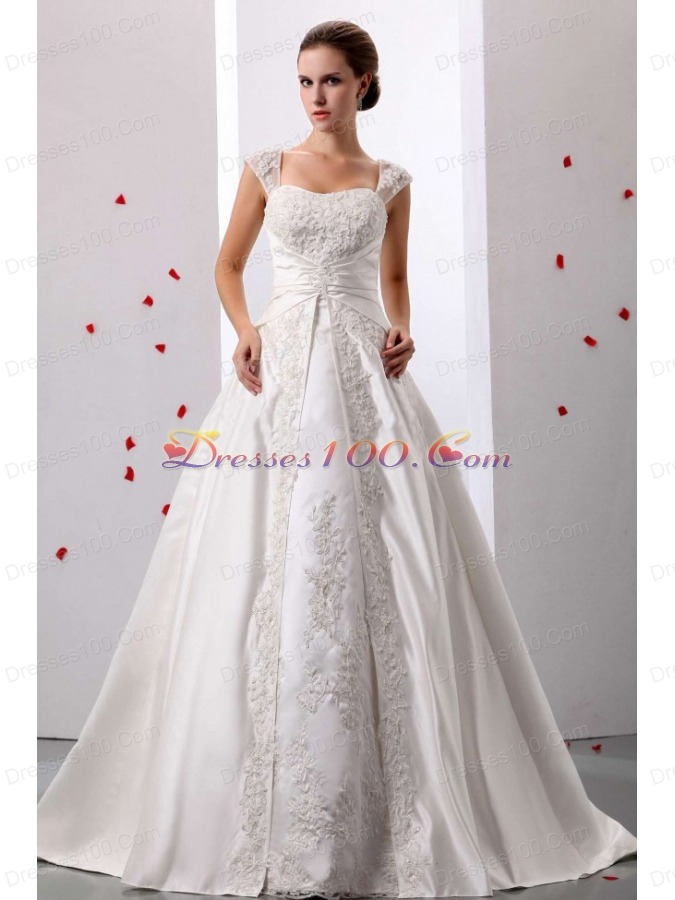 Straps Lace Wedding Dress With Ruched Bodice On Sale