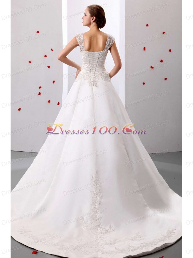 Straps Lace Wedding Dress With Ruched Bodice On Sale