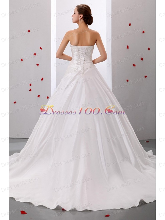 Princess Appliques and Ruch Wedding Gowns With Taffeta