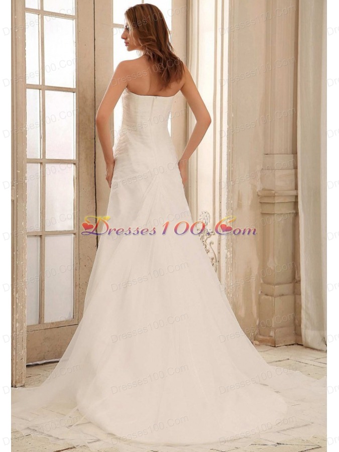 Strapless Weding Dress With Ruch and Appliques Organza