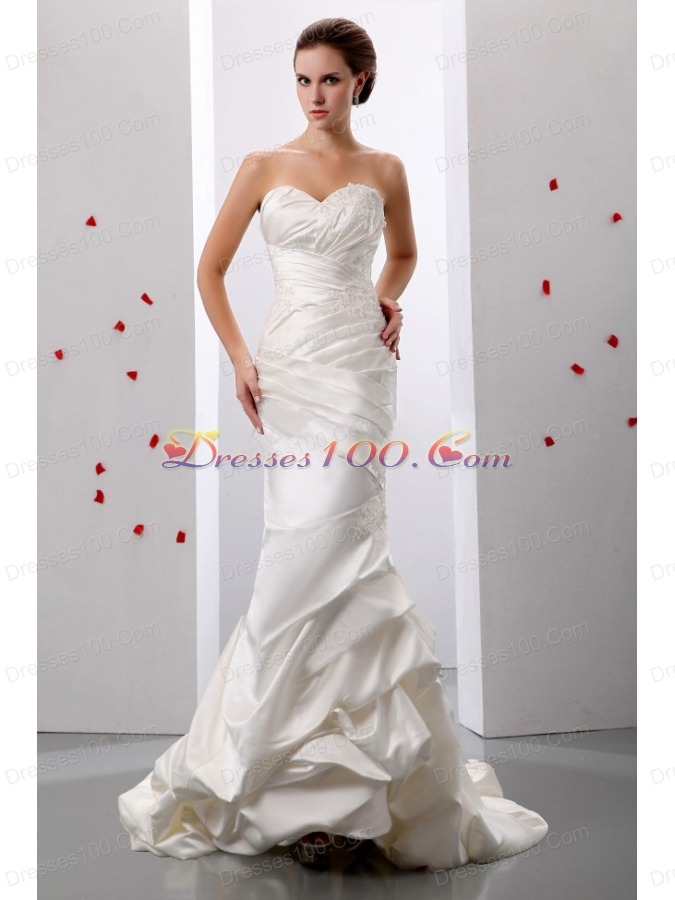 Mermaid Sweetheart Ruch and Appliques Weding Dress Taffeta