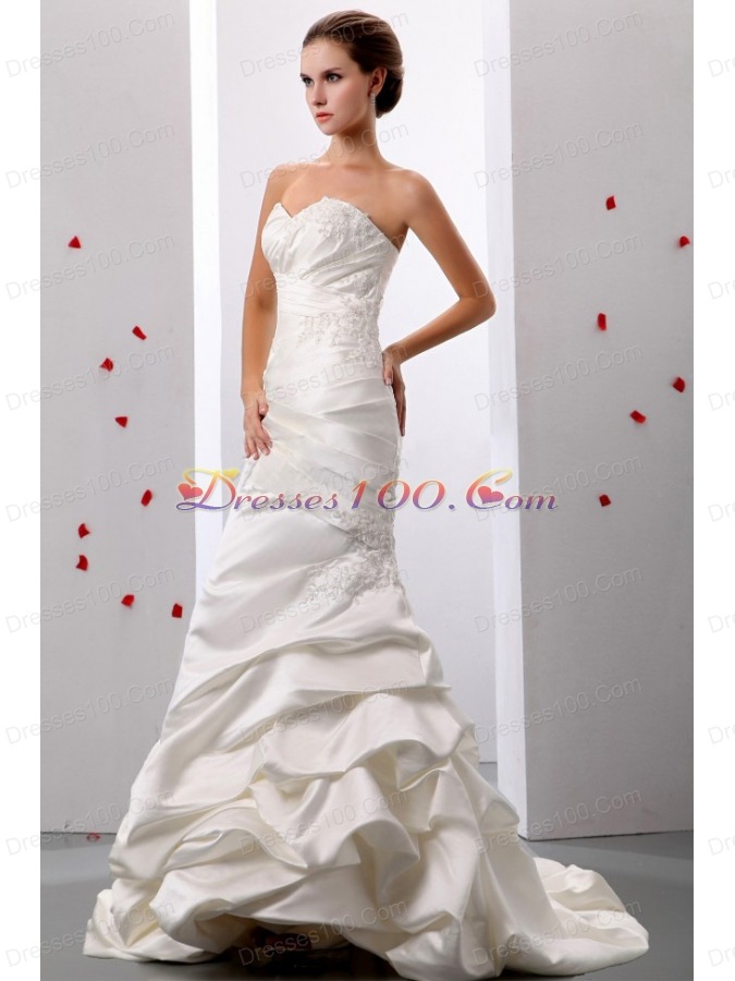 Mermaid Sweetheart Ruch and Appliques Weding Dress Taffeta