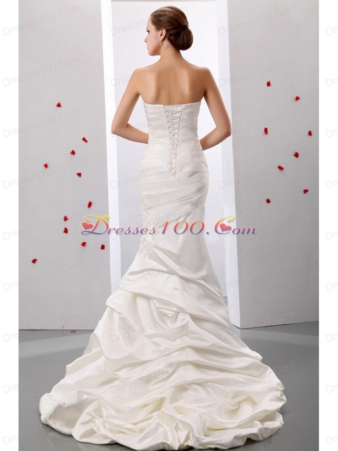 Mermaid Sweetheart Ruch and Appliques Weding Dress Taffeta
