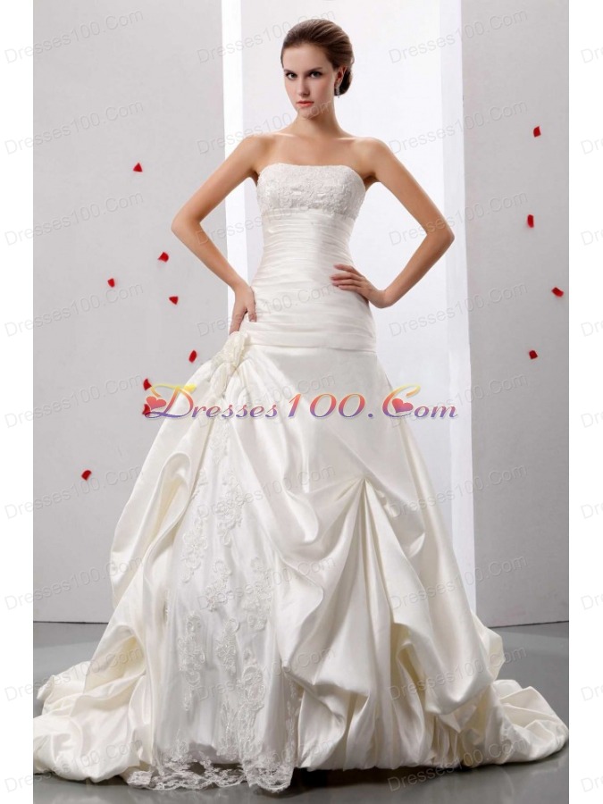 Applqiues and Ruch Wedding Gowns With Lace and Taffeta